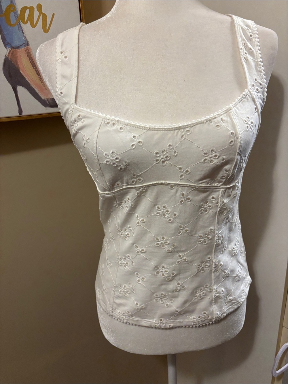 White Eyelet Cotton Camisole Top